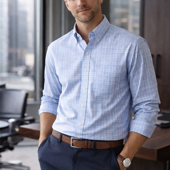 Jos. A. Bank Other - Jos A Bank Traveler Blue Plaid Shirt 17 35 Tailored Fit Cotton
